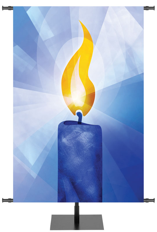 Overstock Symbols of the Liturgy Candle, 3 ft x 5 ft, Blue, Pole Hems