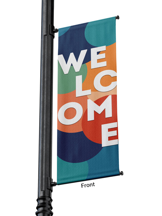 Light Pole Banner Multicolor Layered Circles Welcome
