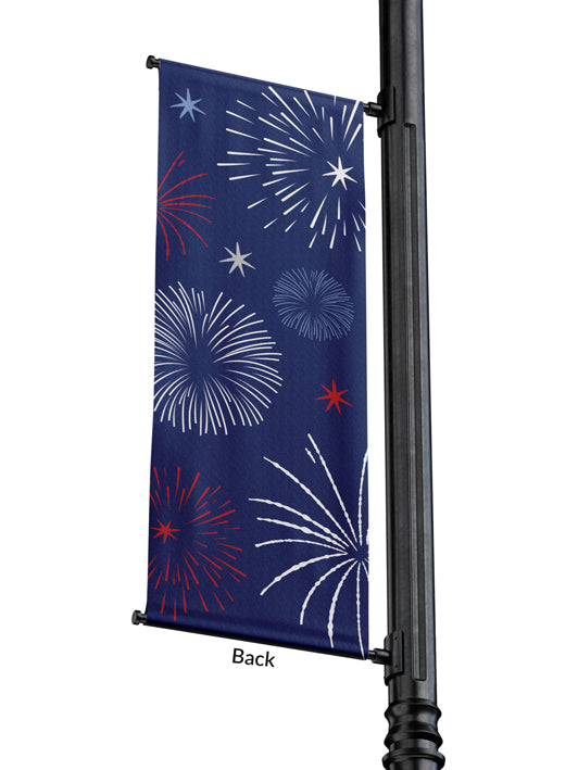 Back view of Light Pole Banner Patriotic with Fireworks
