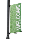 Light Pole Banner with Mosaic Pattern in Green and Welcome in White