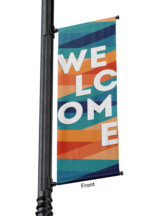 Light Pole Banner Multicolor Abstract Triangle Welcome