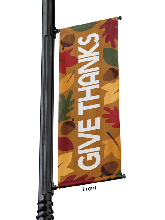 Light Pole Banner Give Thanks with Autumn Leaves