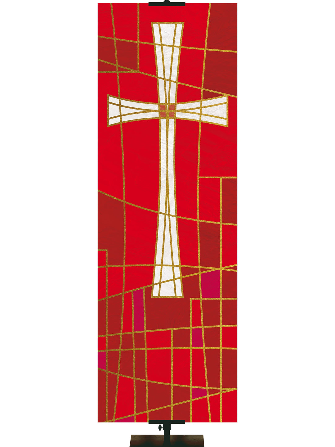 Overstock Luminescence Stained Glass Cross Symbol, 18 in x 5 ft, Red, Pole Hems