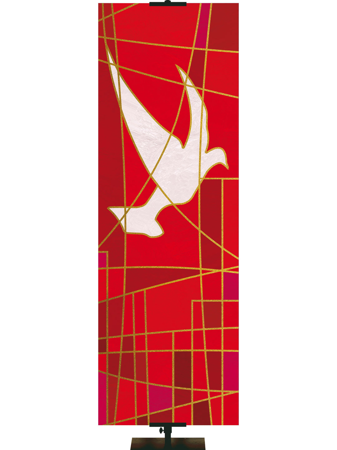 Luminescence Stained Glass Dove Symbol Irregular Clearance Banner 4X12 Red