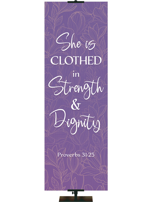 Happy Mother's Day Banner Proverbs 31:25 She is Clothed in Strength & Dignity in Pink, Purple or Teal 