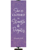 Happy Mother's Day Banner Proverbs 31:25 She is Clothed in Strength & Dignity in Pink, Purple or Teal 
