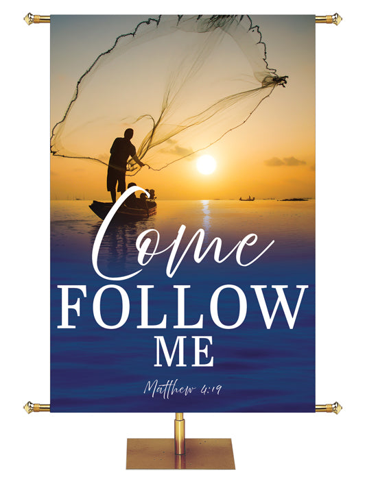 Overstock Mission Come Follow Me, Matthew 4:19 (3 ft x 5 ft, Pole Hems)