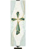 Cross Symbol with gold accents Mosaics of Faith Design (right) on background of muted shades of Blue 2x6 format