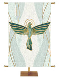 Dove Symbol with gold accents Mosaics of Faith Design (left) on background of muted shades of Blue 4x6 format