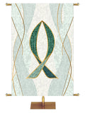 Fish Symbol with gold accents Mosaics of Faith Design (right) on background of muted shades of Blue 4x6 format