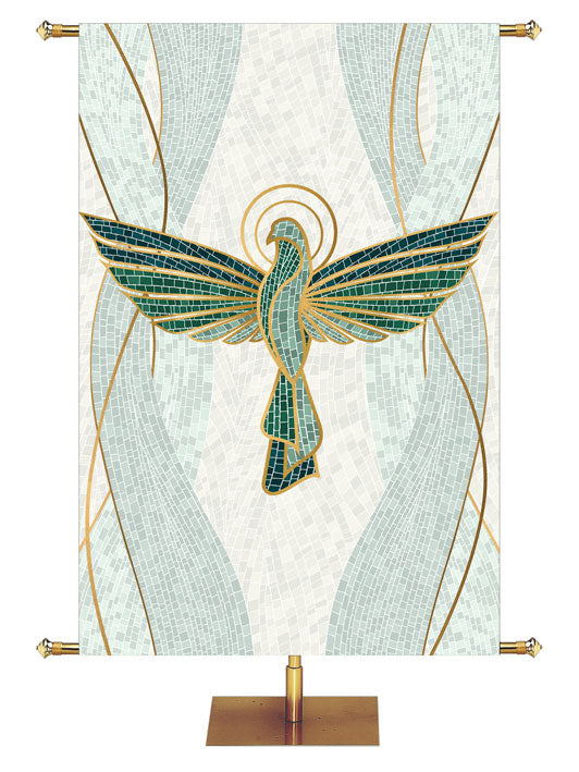 Dove Symbol with gold accents Mosaics of Faith Design (right) on background of muted shades of Blue 4x6 format
