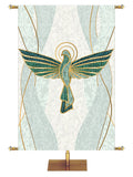 Dove Symbol with gold accents Mosaics of Faith Design (right) on background of muted shades of Blue 4x6 format