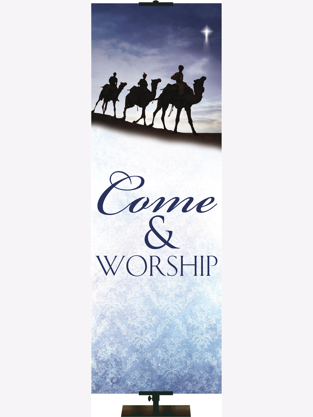 Overstock The Nativity in Blue Come & Worship, 18 in x 5 ft, Pole Hems