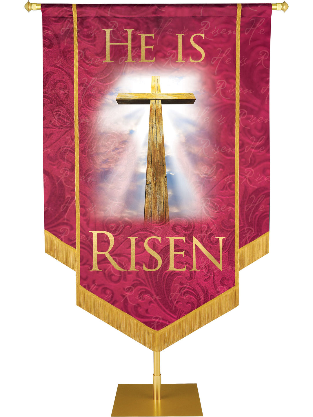 Irregular Names of Christ He Is Risen Embellished Banner (4 ft x 6 ft, Cranberry)