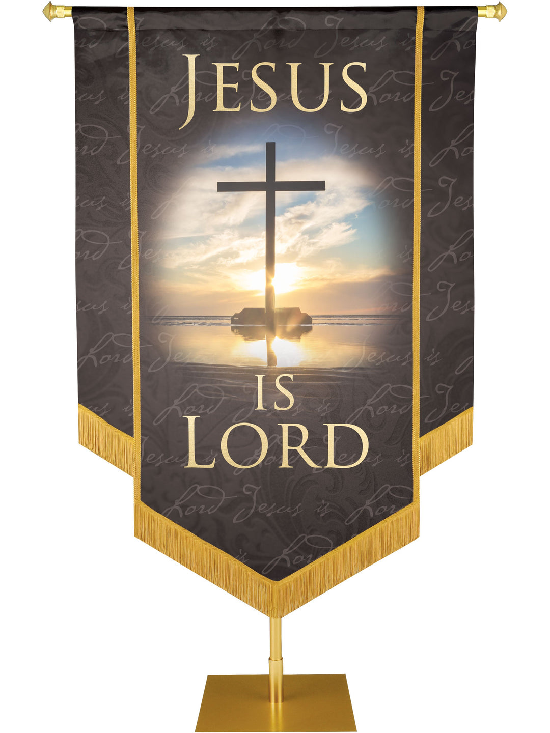 Irregular Names of Christ Jesus Is Lord Embellished Banner (5 ft x 7 ft, Black)