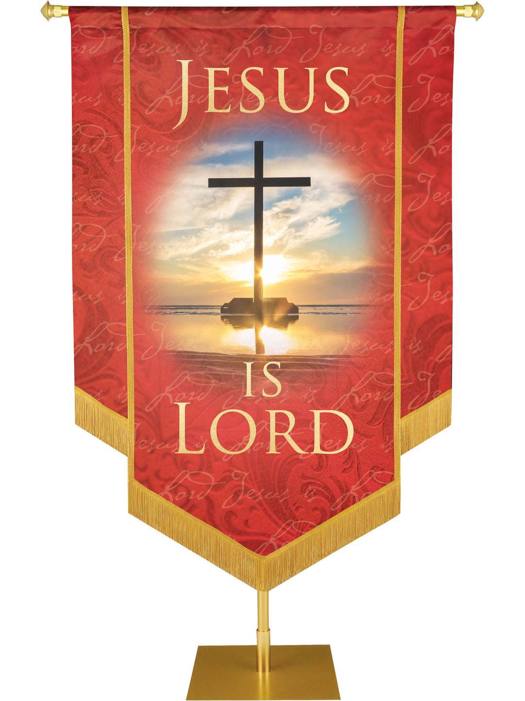 Irregular Names of Christ Jesus Is Lord Embellished Banner (2 ft x 3 ft, Red)