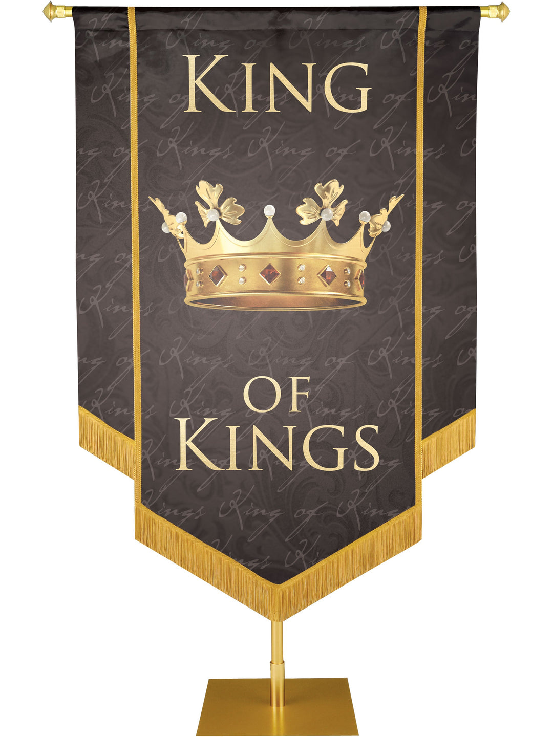 Irregular Names of Christ King of Kings Embellished Banner (3 ft 6 in x 5 ft, Black)