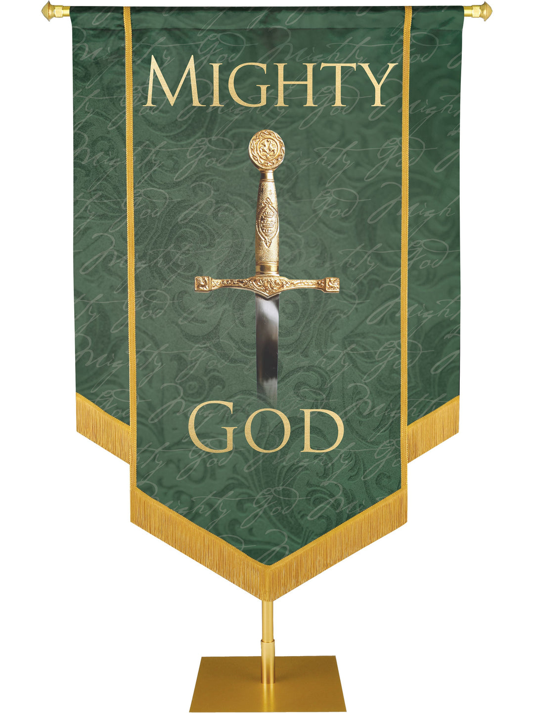 Overstock Names of Christ Mighty God Embellished Banner (5 ft x 7 ft, Hunter Green)