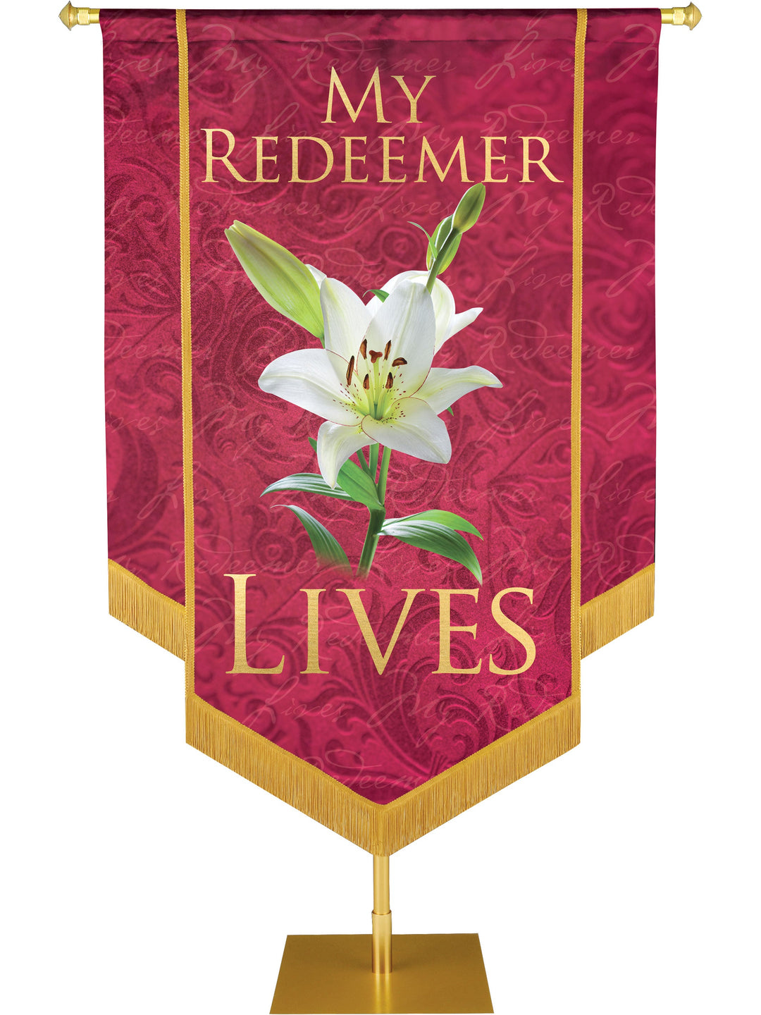 Overstock Names of Christ My Redeemer Lives Embellished Banner (4 ft x 6 ft, Cranberry)