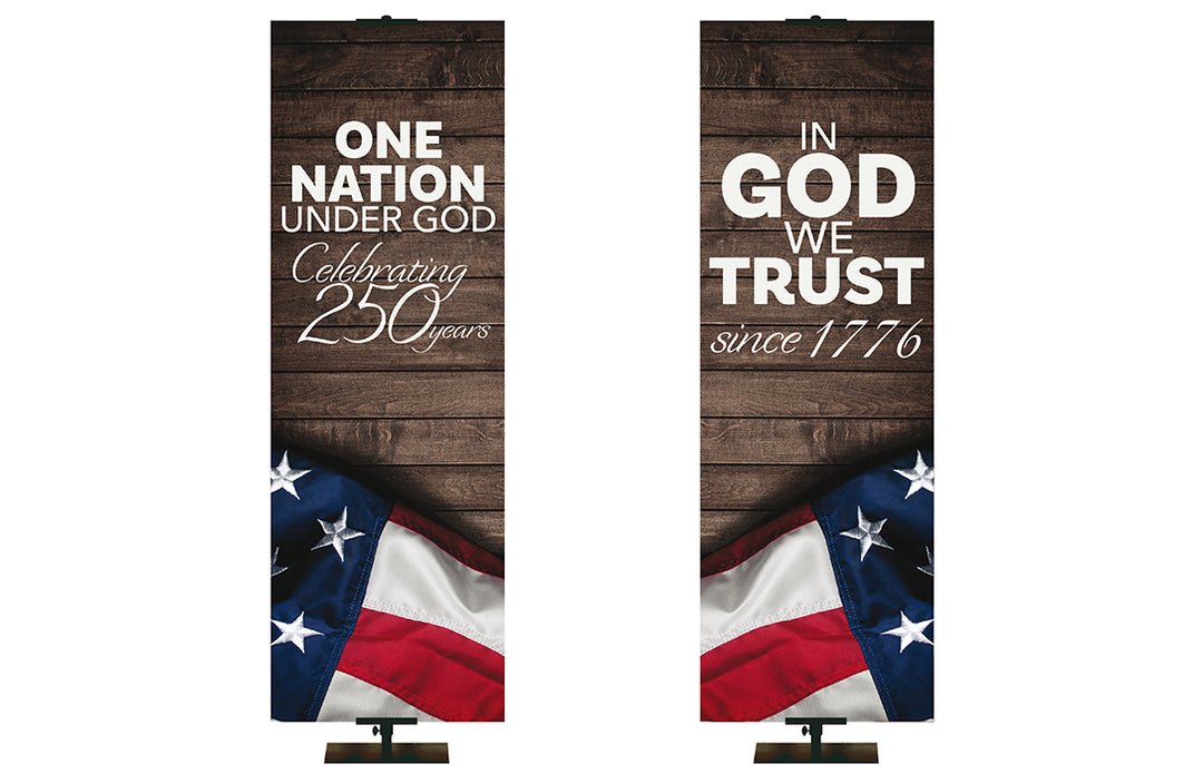 Buy One Get One Free Banner Offer - Patriotic One Nation Under God Celebrating 250 Years and Patriotic In God We Trust Since 1776
