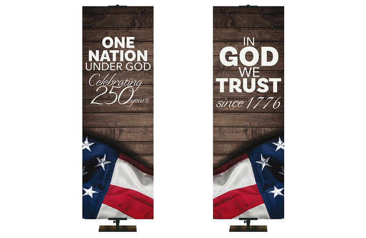 Buy One Get One Free Banner Offer - Patriotic One Nation Under God Celebrating 250 Years and Patriotic In God We Trust Since 1776