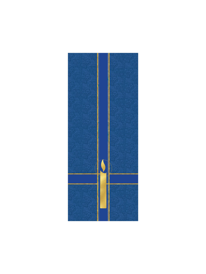 Pulpit Scarf Tapestries of Faith Design Candle Symbol in Gold on Blue, Green, Purple, Red, or White Banner