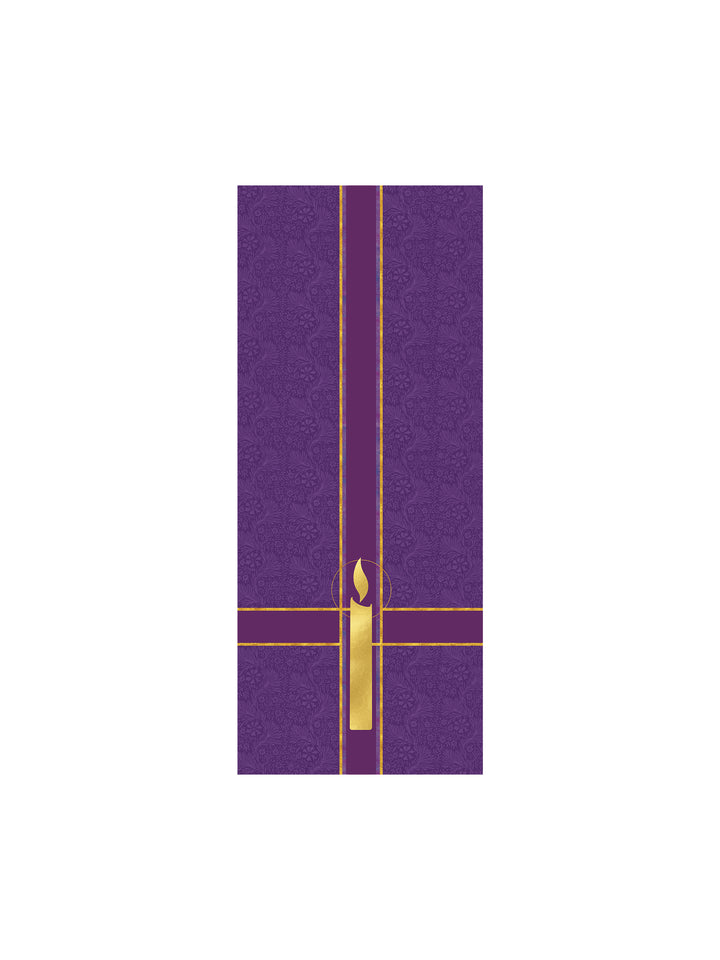 Pulpit Scarf Tapestries of Faith Design Candle Symbol in Gold on Blue, Green, Purple, Red, or White Banner