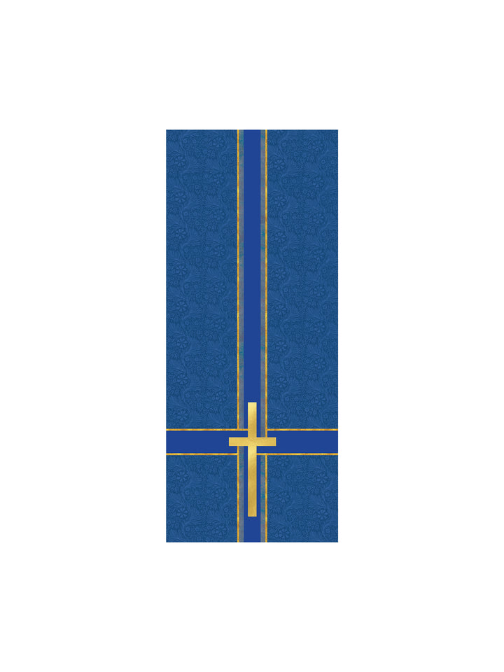 Pulpit Scarf Tapestries of Faith Design Cross Symbol in Gold on Blue, Green, Purple, Red, or White Banner