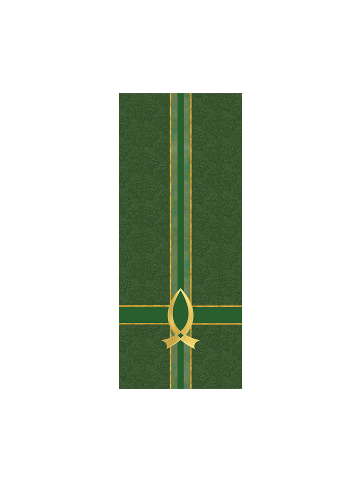 Pulpit Scarf Tapestries of Faith Design Fish Symbol in Gold on Blue, Green, Purple, Red, or White Banner