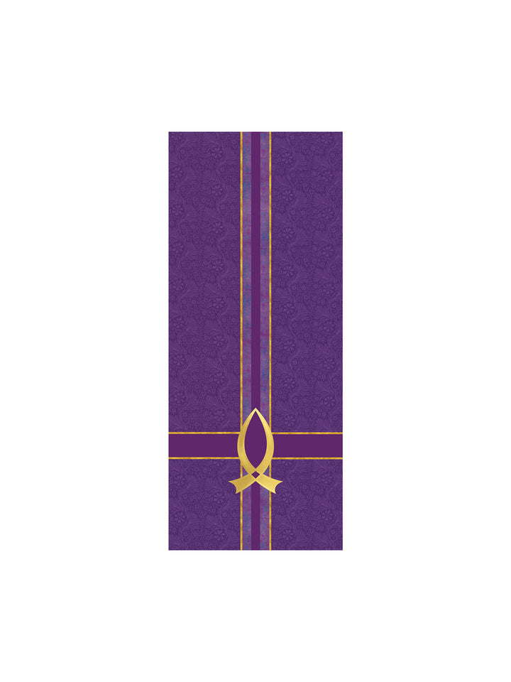 Pulpit Scarf Tapestries of Faith Design Fish Symbol in Gold on Blue, Green, Purple, Red, or White Banner