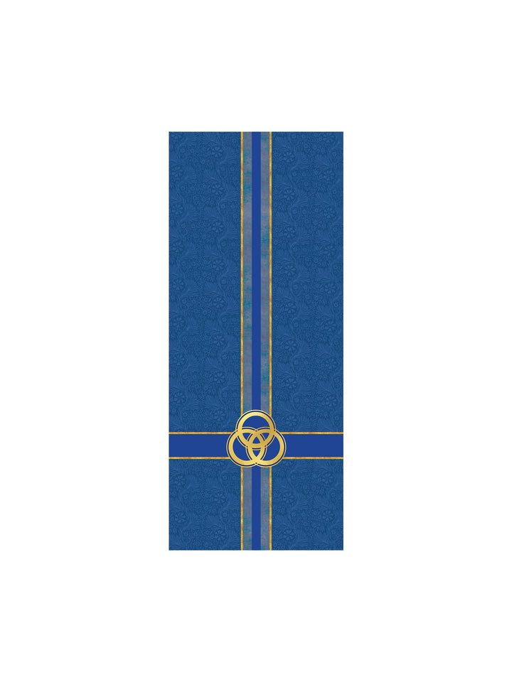 Pulpit Scarf Tapestries of Faith Design Trinity Symbol in Gold on Blue, Green, Purple, Red, or White Banner