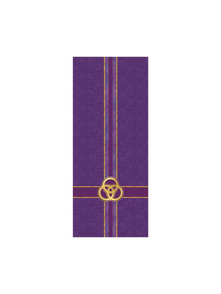 Pulpit Scarf Tapestries of Faith Design Trinity Symbol in Gold on Blue, Green, Purple, Red, or White Banner
