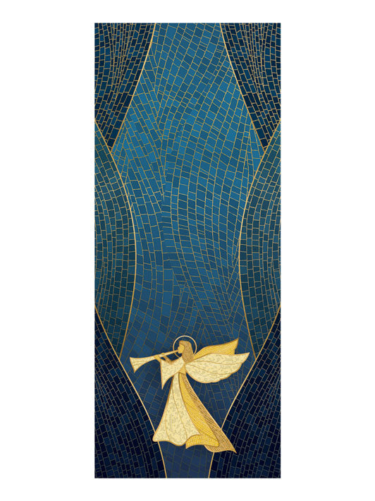 Pulpit Scarf Christmas Mosaic Design Angel Symbol in Gold on Blue, Green, Purple, Red, or White Banner