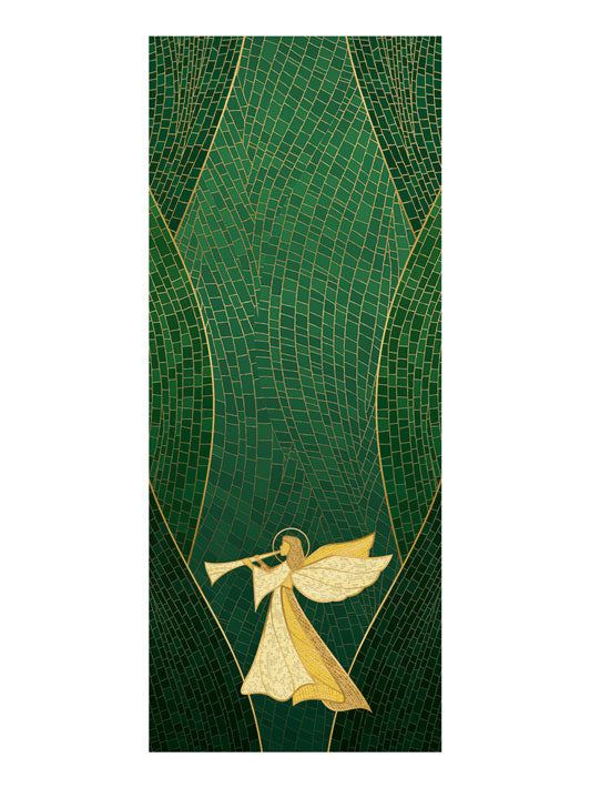 Pulpit Scarf Christmas Mosaic Design Angel Symbol in Gold on Blue, Green, Purple, Red, or White Banner
