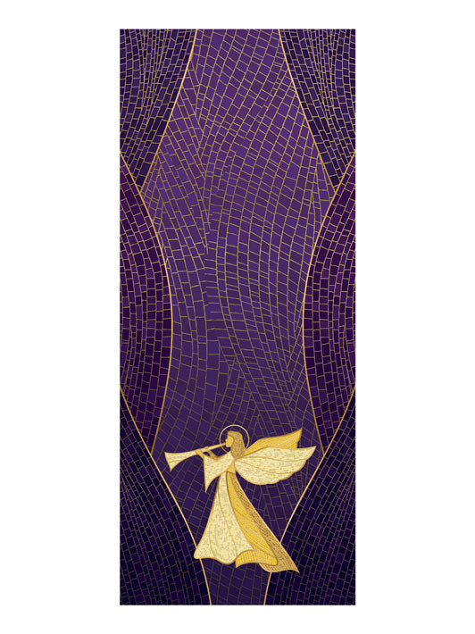 Pulpit Scarf Christmas Mosaic Design Angel Symbol in Gold on Blue, Green, Purple, Red, or White Banner