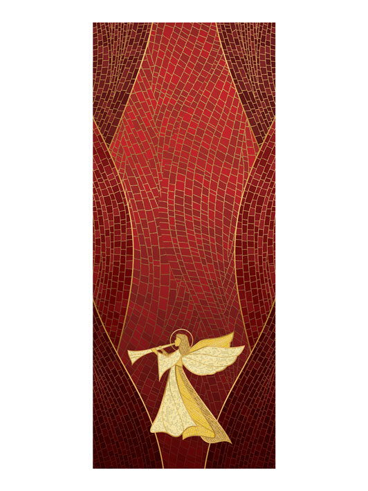 Pulpit Scarf Christmas Mosaic Design Angel Symbol in Gold on Blue, Green, Purple, Red, or White Banner