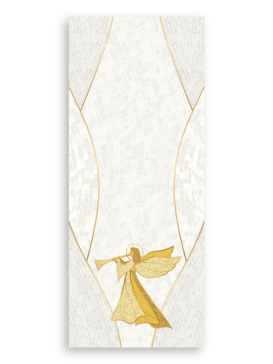 Pulpit Scarf Christmas Mosaic Design Angel Symbol in Gold on Blue, Green, Purple, Red, or White Banner