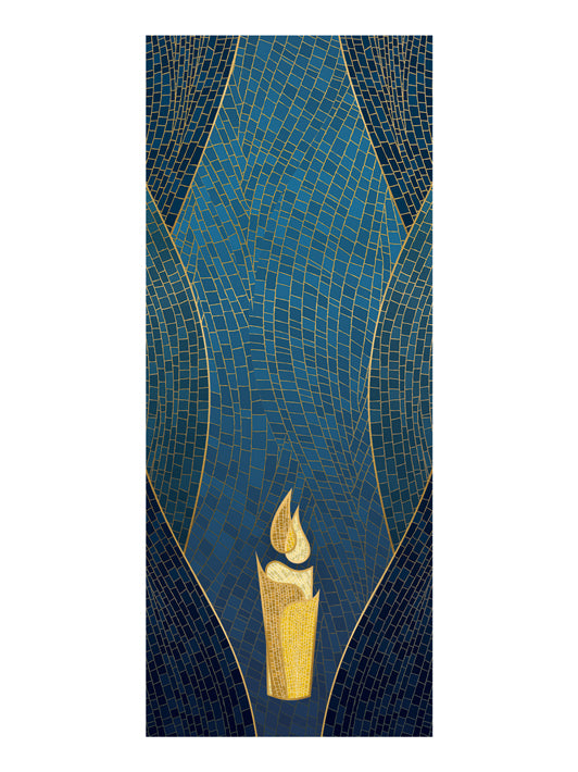 Pulpit Scarf Christmas Mosaic Design Candle Symbol in Gold on Blue, Green, Purple, Red, or White Banner