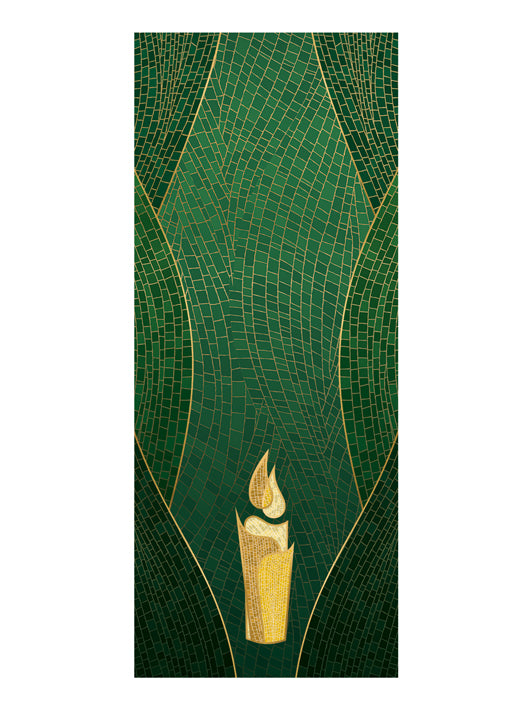 Pulpit Scarf Christmas Mosaic Design Candle Symbol in Gold on Blue, Green, Purple, Red, or White Banner