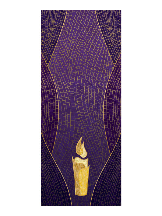 Pulpit Scarf Christmas Mosaic Design Candle Symbol in Gold on Blue, Green, Purple, Red, or White Banner