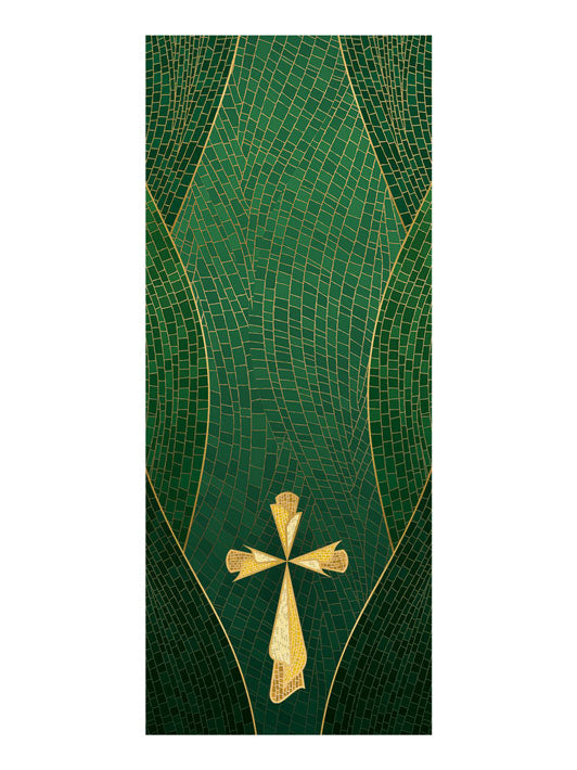 Pulpit Scarf Christmas Mosaic Design Cross Symbol in Gold on Blue, Green, Purple, Red, or White Banner