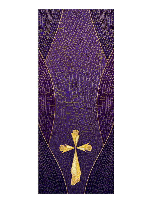 Pulpit Scarf Christmas Mosaic Design Cross Symbol in Gold on Blue, Green, Purple, Red, or White Banner