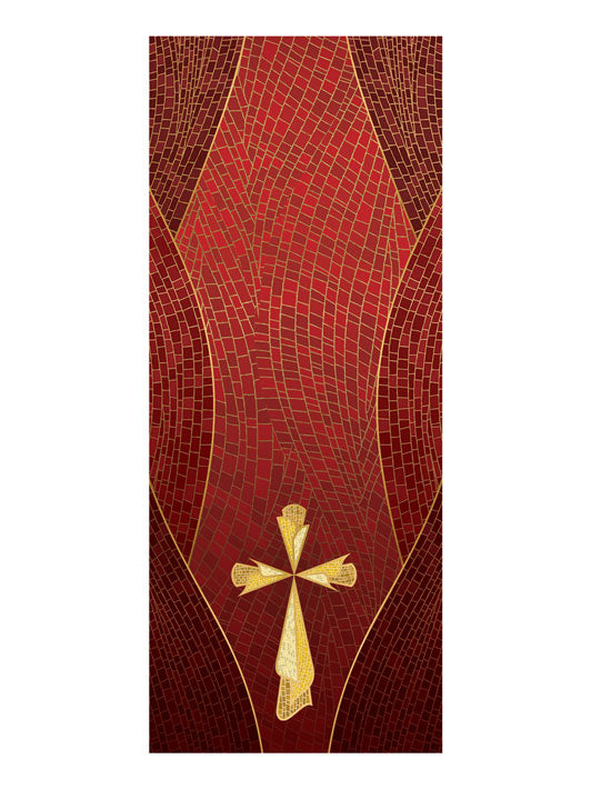 Pulpit Scarf Christmas Mosaic Design Cross Symbol in Gold on Blue, Green, Purple, Red, or White Banner