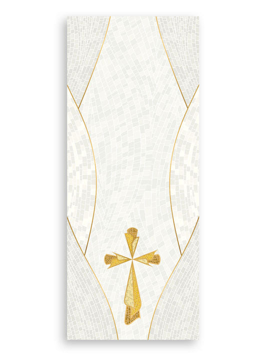 Pulpit Scarf Christmas Mosaic Design Cross Symbol in Gold on Blue, Green, Purple, Red, or White Banner