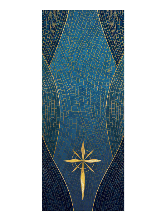 Pulpit Scarf Christmas Mosaic Design Star Symbol in Gold on Blue, Green, Purple, Red, or White Banner