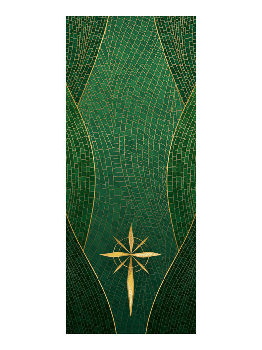 Pulpit Scarf Christmas Mosaic Design Star Symbol in Gold on Blue, Green, Purple, Red, or White Banner