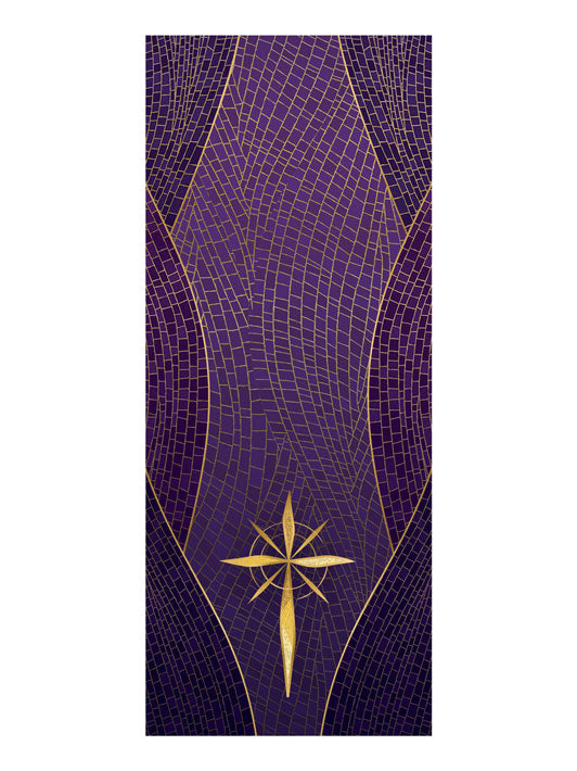 Pulpit Scarf Christmas Mosaic Design Star Symbol in Gold on Blue, Green, Purple, Red, or White Banner