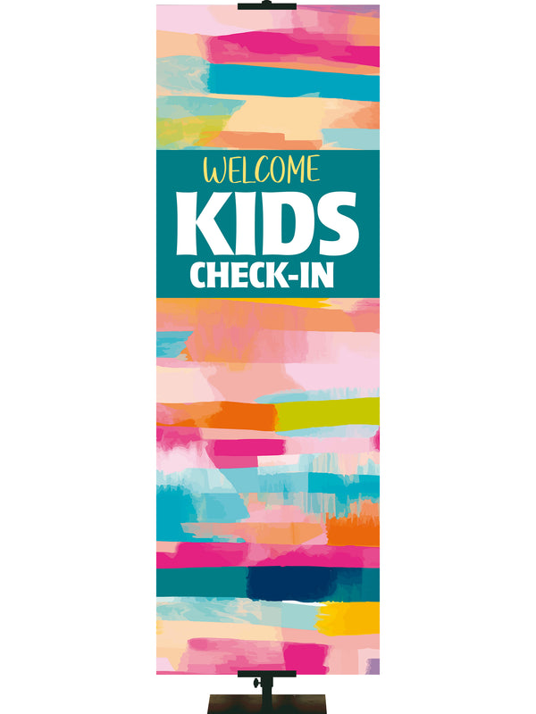 Welcome Kids Check-In Pastel Stripes