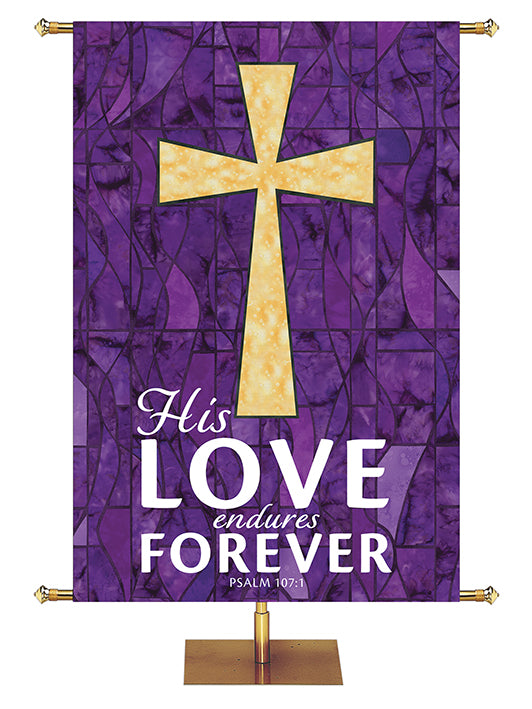 His Love Endures Forever - Cross - Stained Glass Classics Purple 4x6 Format