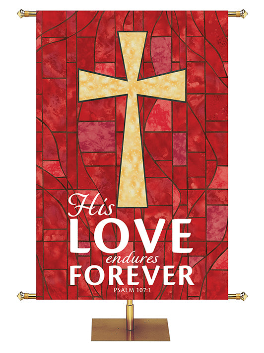 His Love Endures Forever - Cross - Stained Glass Classics Red 4x6 Format